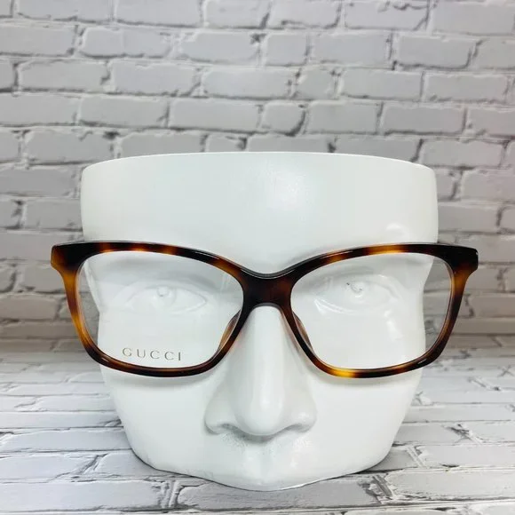Gucci Rectangular Brown Havana And Gold Eyeglasses Glasses  display picture 3